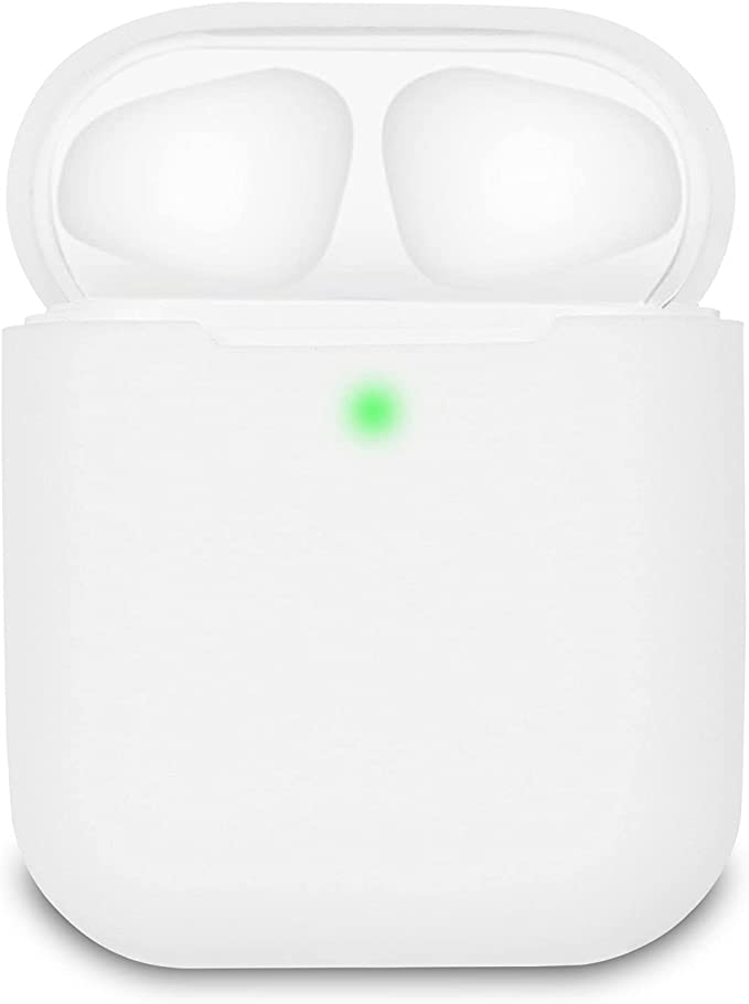 Custodia in Silicone da Appendere Compatiblile con AirPods 2 & 1, Custodia Protettiva per AirPods, Airpods cover case LED anteriore Visibile Moschettone Portachiavi, Nero