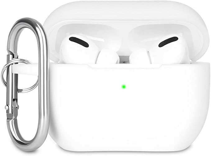 Custodia in Silicone Compatibile con AirPods Pro 2019, Case Cover Protettiva in Premium Silicone per Airpods Pro Custodia con Moschettone, LED Frontale Visibile, Bianco