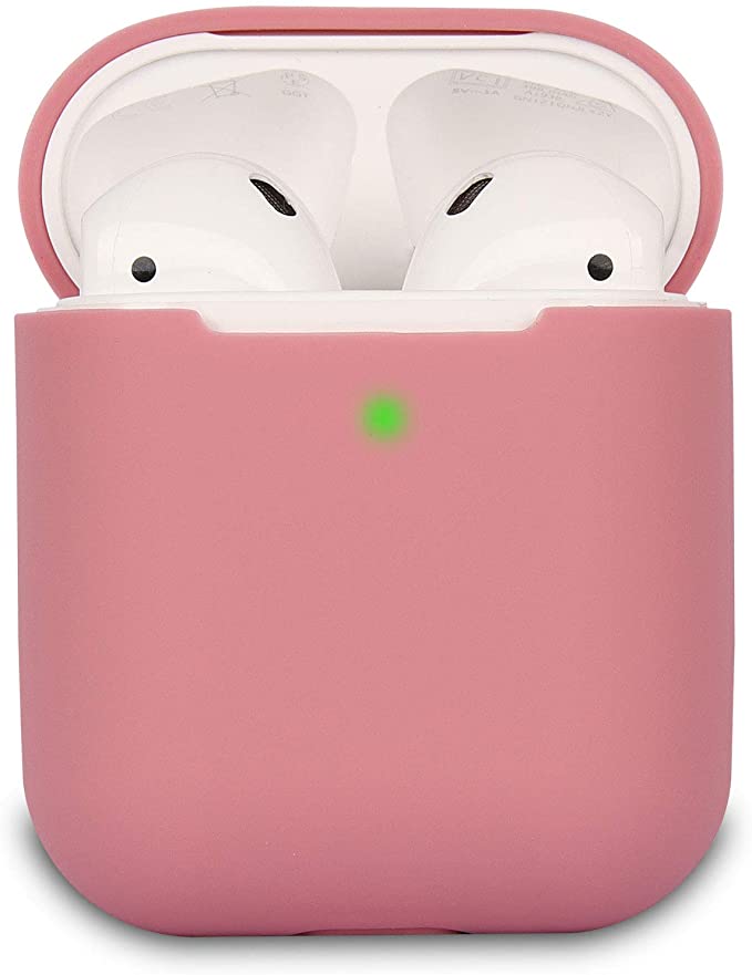 Custodia in Silicone da Appendere Compatiblile con AirPods 2 & 1, Custodia Protettiva per AirPods, Airpods cover case LED anteriore Visibile Moschettone Portachiavi, Nero