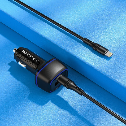 Borofone BZ14A PD 20W USB-C / Type-C + QC 3.0 USB Ports Car Charger with Ambient Light + 1m USB-C / Type-C to 8 Pin Data Cable Set(Black)