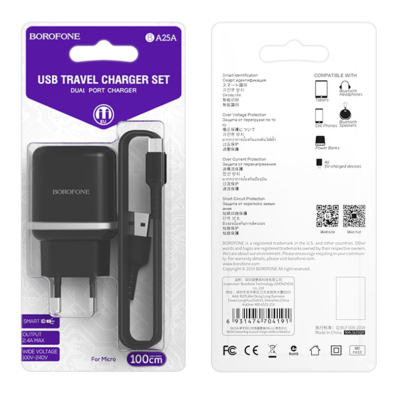 ALIMENTATORE BOROFONE BA25A TYPE C/LIGHTNING/MICRO USB