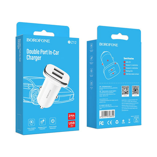 BOROFONE BZ12 CARICABATTERIA AUTO DUE PORTE USB